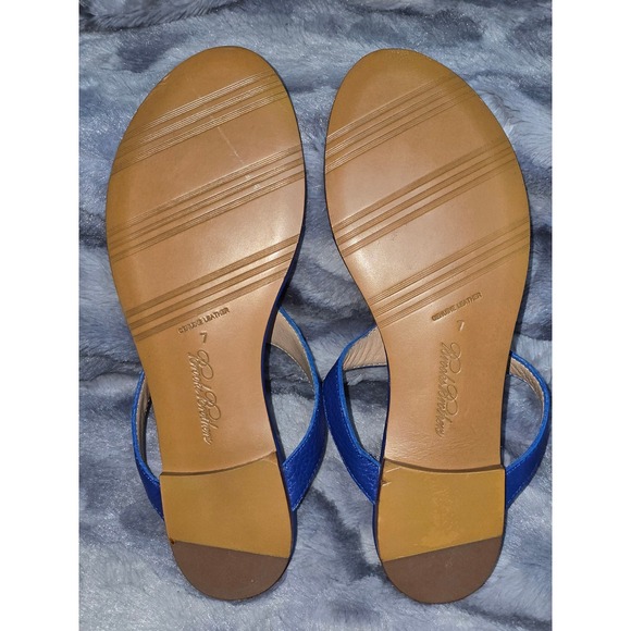Brooks Brothers Womens Royal Blue Pebbled Leather T-Strap Thong Sandals Size 7 - Picture 5 of 6